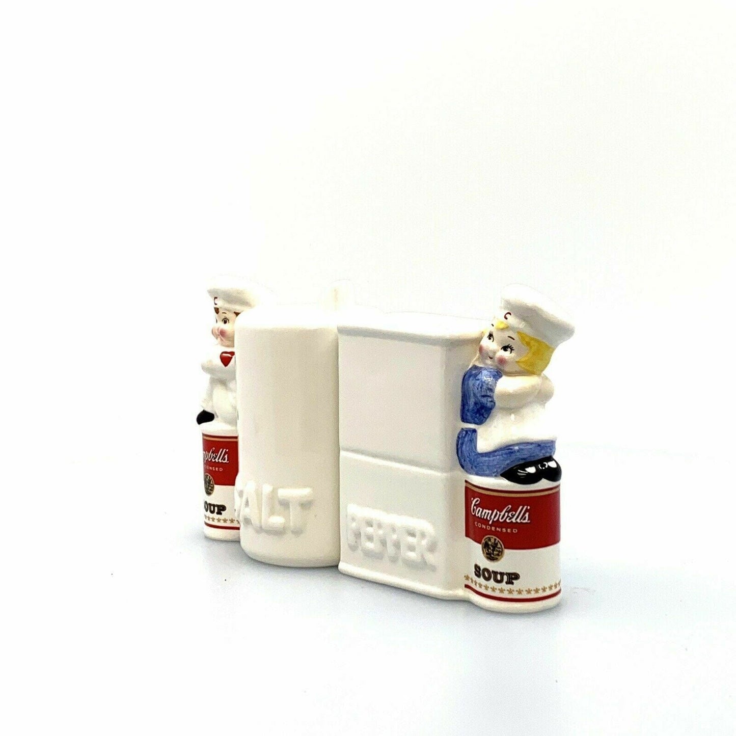 Campbells Soup Co. Kids Salt & Pepper Shakers Set Pair White 1996 - | Buy at Parsimony Shoppes