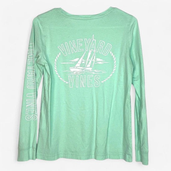 Vineyard Vines Women's Long Sleeve Sailing Graphic T-Shirt - Mint Green, Size XS