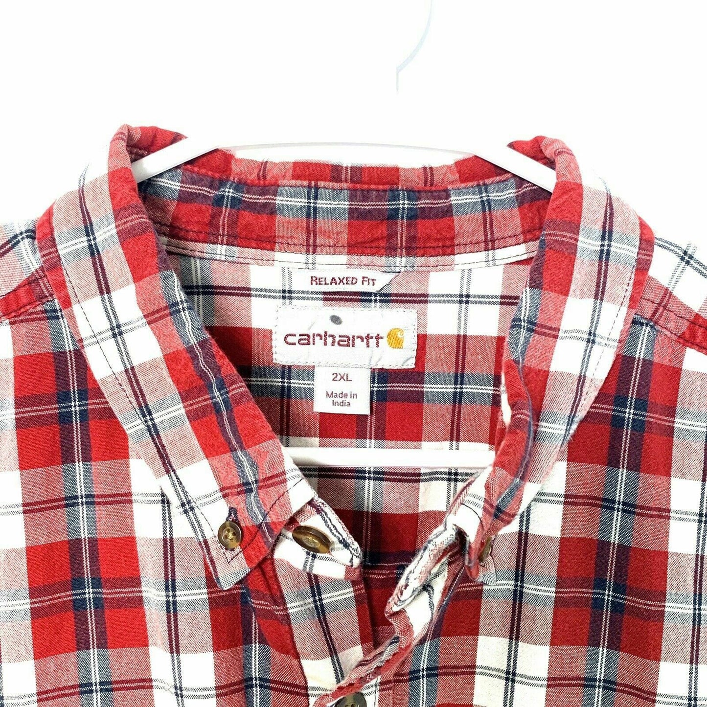 Carhartt Shirt Mens 2XL XXL Button Up Short Sleeve Plaid 90s Red White Relaxed - | Buy at Parsimony Shoppes