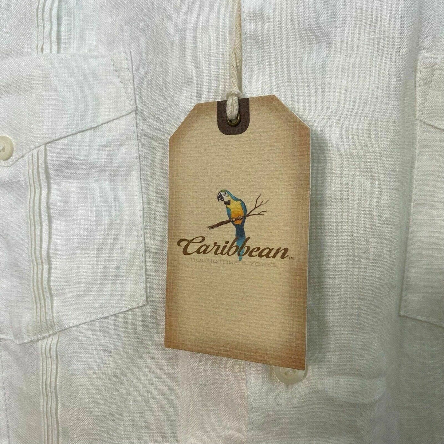 Caribbean Mens Size S Ivory White Linen Hawaiian Shirt Button-Up S/s NWT - | Buy at Parsimony Shoppes