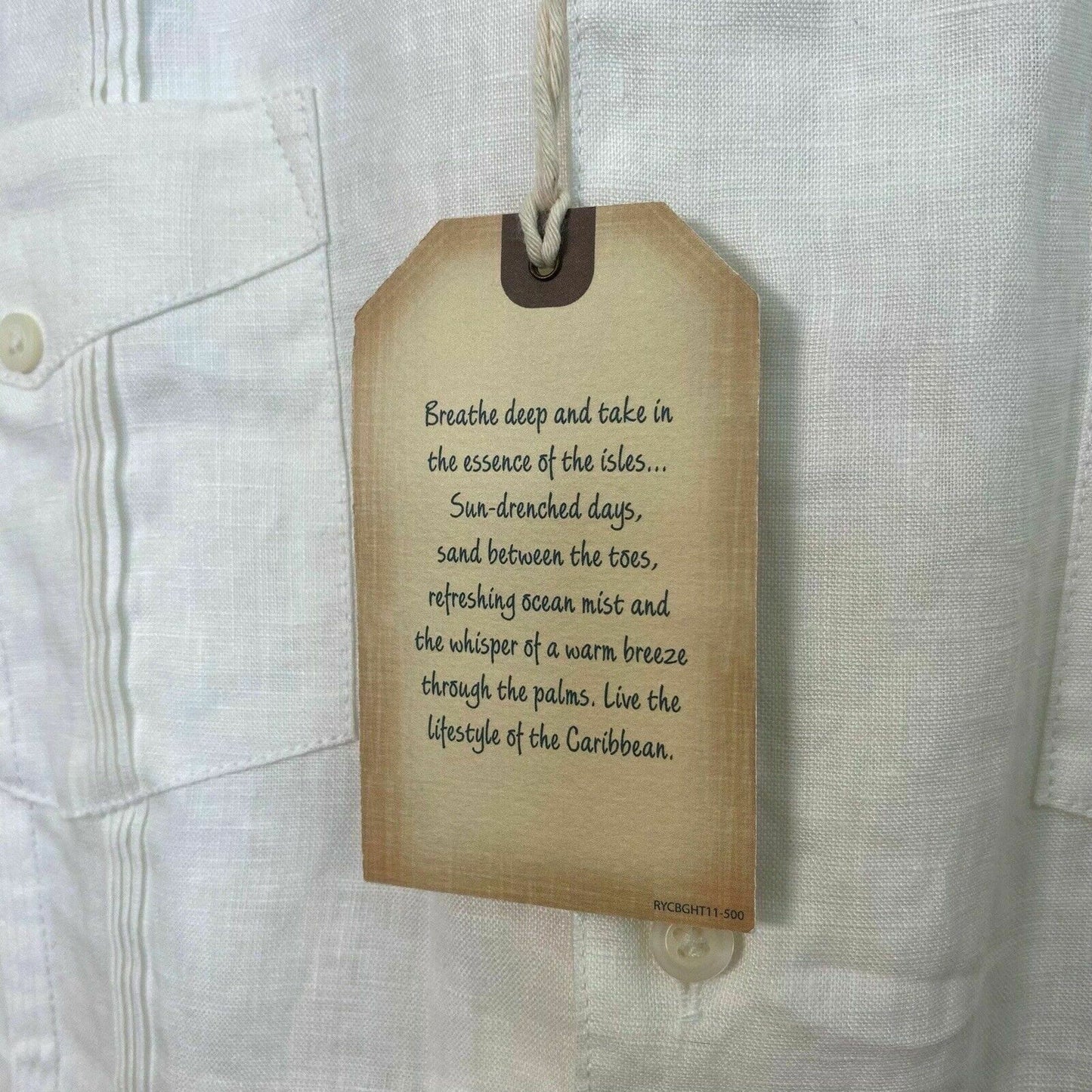 Caribbean Mens Size S Ivory White Linen Hawaiian Shirt Button-Up S/s NWT - | Buy at Parsimony Shoppes