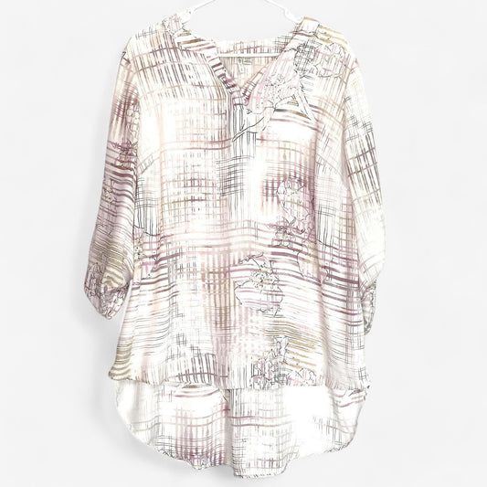 Cato Women's White Grid Pattern Long Sleeve Blouse - Size 14/16W - Excellent Condition