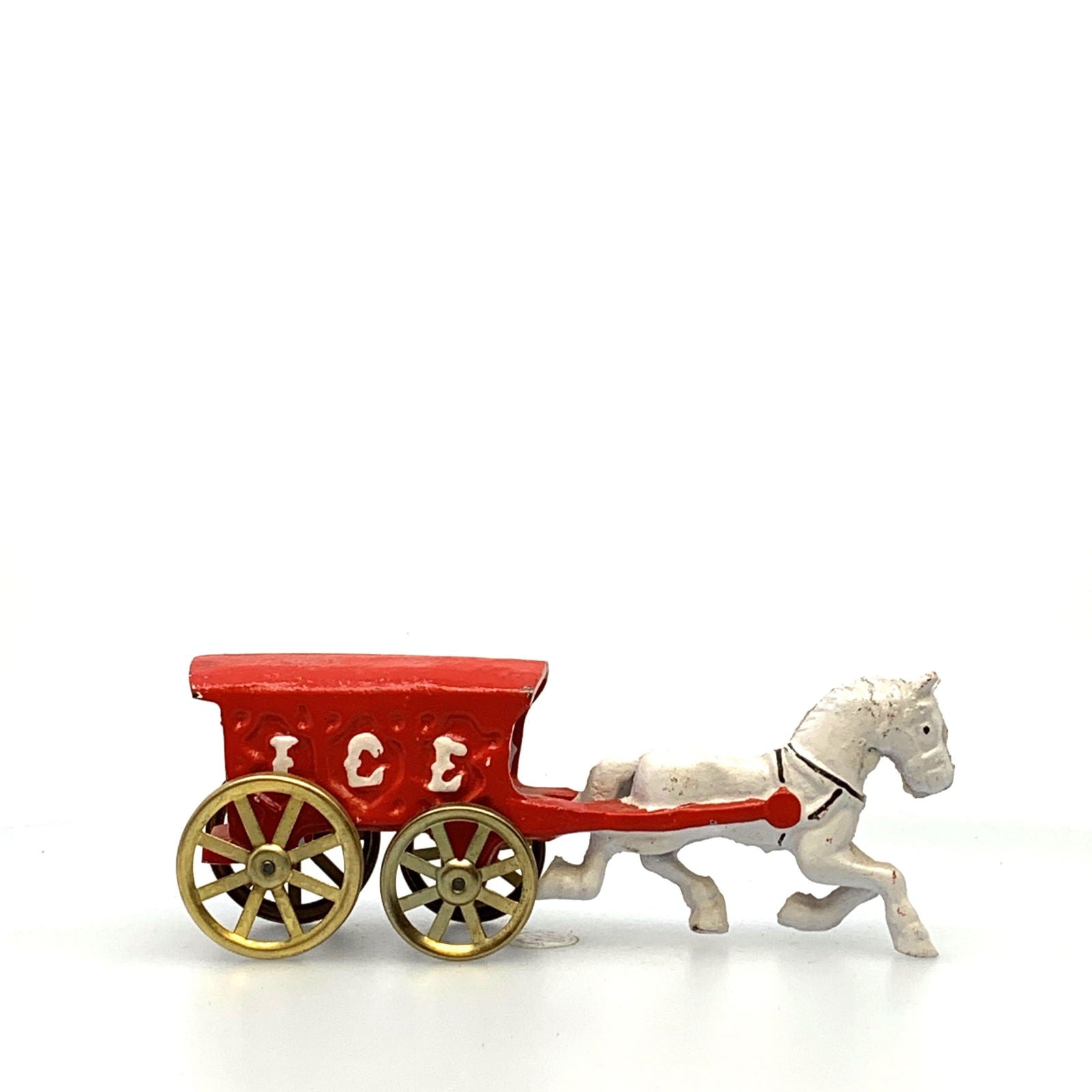 Champion Cast Iron Red Ice Wagon White Horse Drawn Cart Carriage Toy, Gold Wheels -  | Buy at Parsimony Shoppes