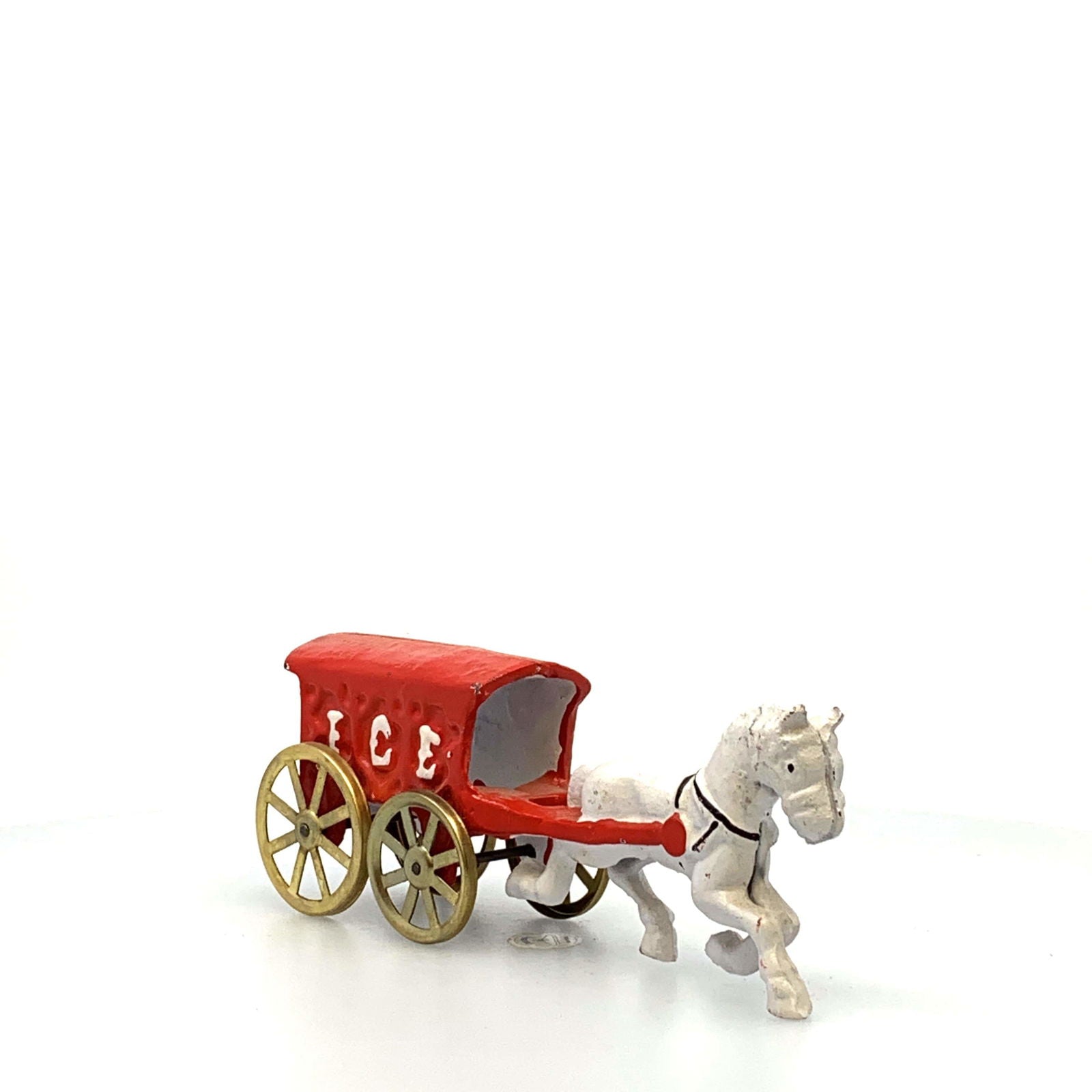 Champion Cast Iron Red Ice Wagon White Horse Drawn Cart Carriage Toy, Gold Wheels -  | Buy at Parsimony Shoppes