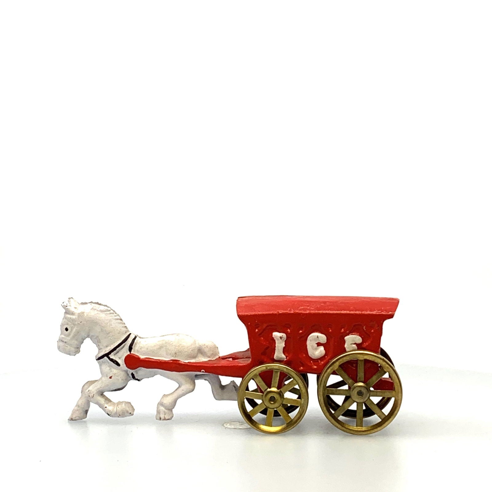 Champion Cast Iron Red Ice Wagon White Horse Drawn Cart Carriage Toy, Gold Wheels -  | Buy at Parsimony Shoppes