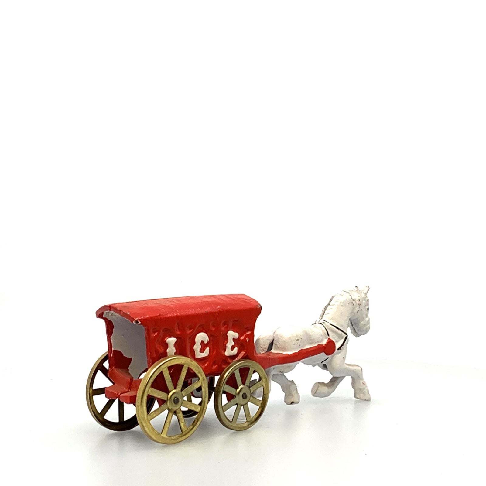 Champion Cast Iron Red Ice Wagon White Horse Drawn Cart Carriage Toy, Gold Wheels -  | Buy at Parsimony Shoppes