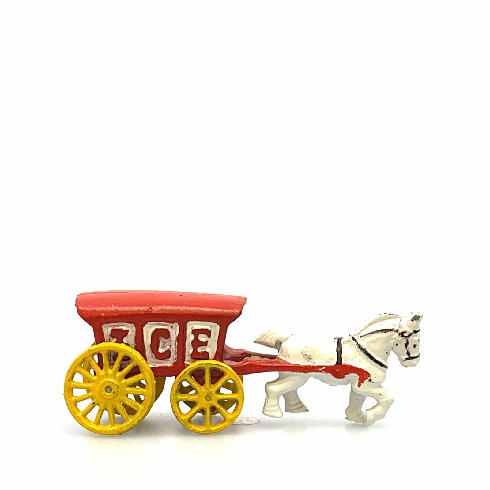 Champion Cast Iron Red Ice Wagon White Horse Drawn Cart Carriage Toy, Yellow Wheels -  | Buy at Parsimony Shoppes