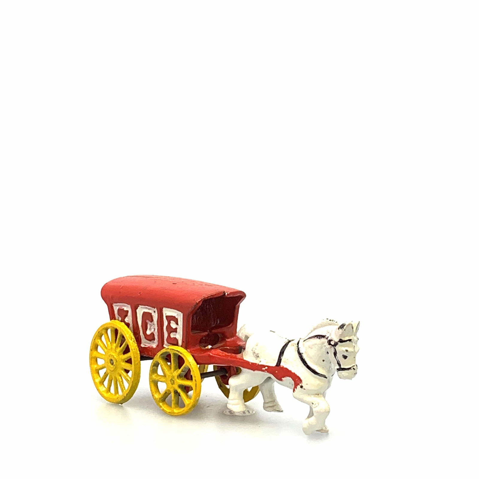 Champion Cast Iron Red Ice Wagon White Horse Drawn Cart Carriage Toy, Yellow Wheels -  | Buy at Parsimony Shoppes