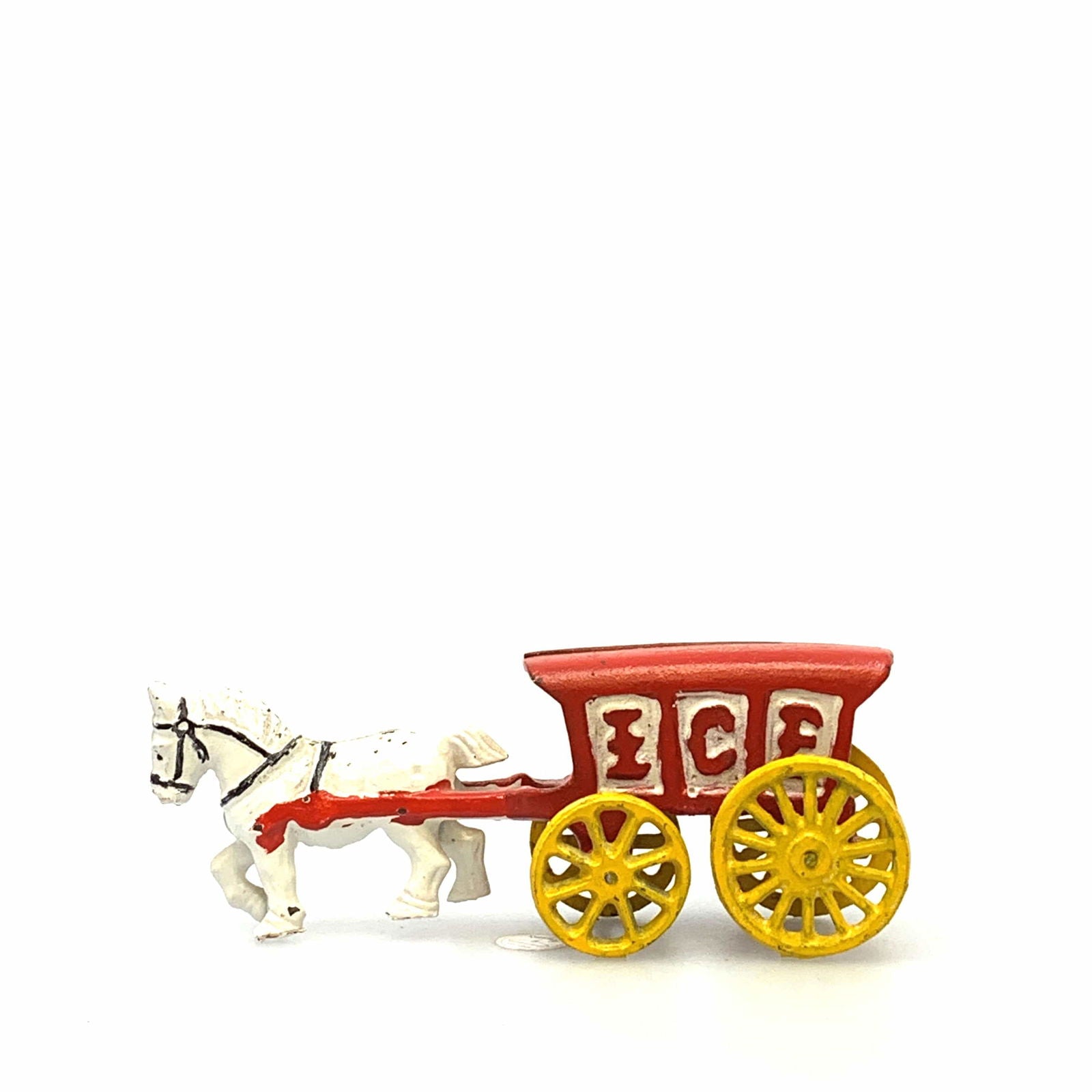 Champion Cast Iron Red Ice Wagon White Horse Drawn Cart Carriage Toy, Yellow Wheels -  | Buy at Parsimony Shoppes