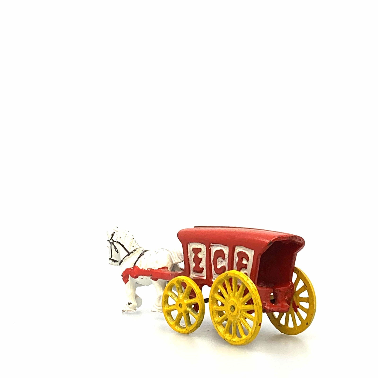 Champion Cast Iron Red Ice Wagon White Horse Drawn Cart Carriage Toy, Yellow Wheels -  | Buy at Parsimony Shoppes