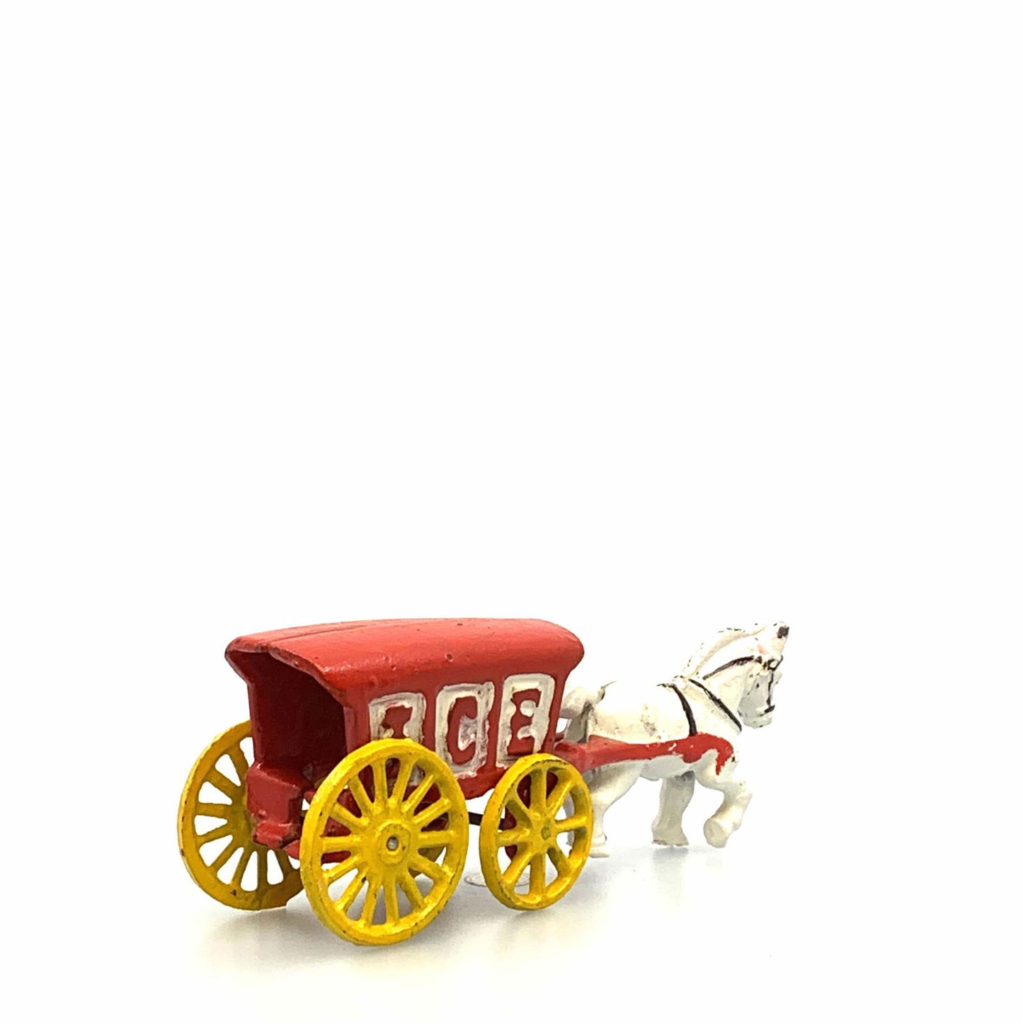 Champion Cast Iron Red Ice Wagon White Horse Drawn Cart Carriage Toy, Yellow Wheels - | Buy at Parsimony Shoppes