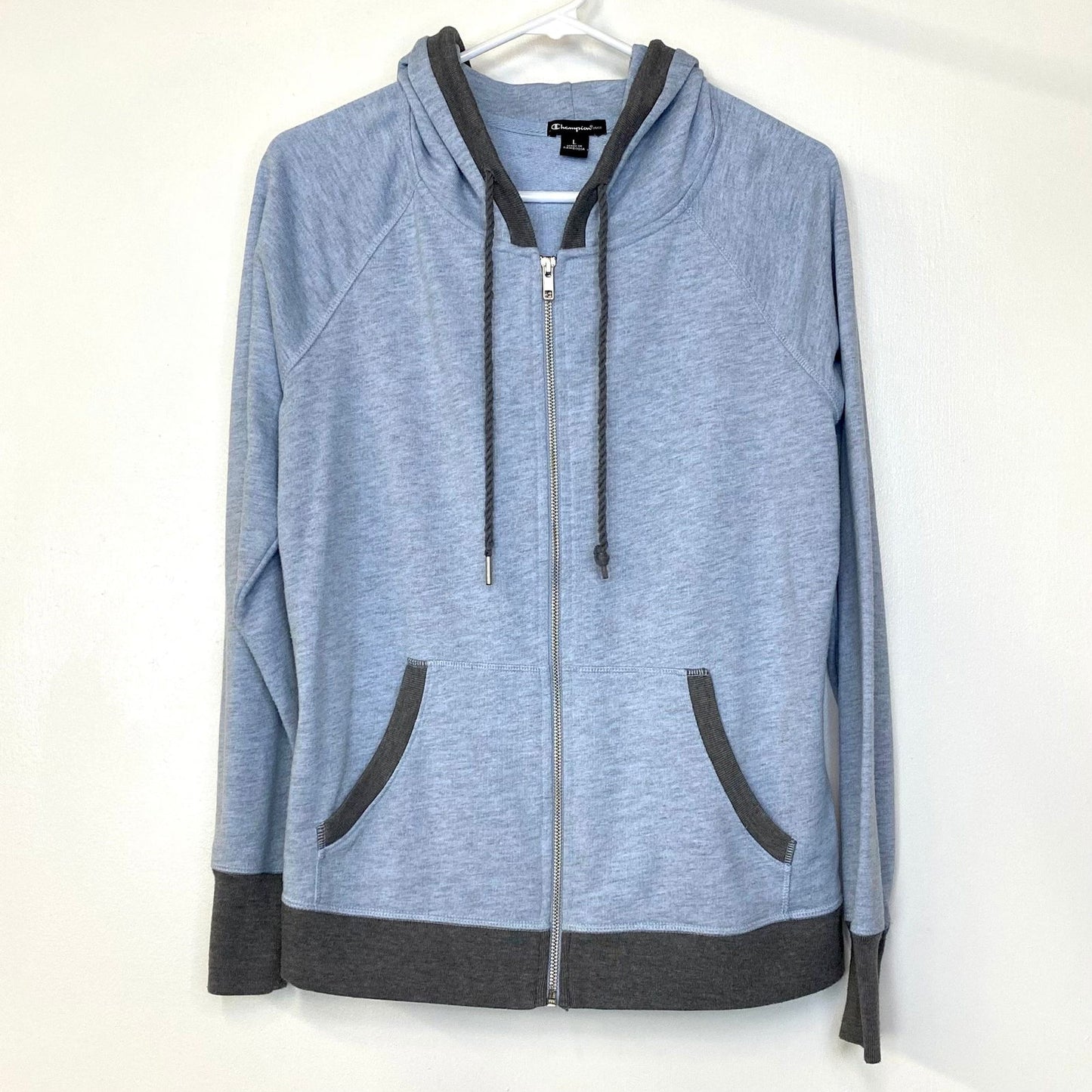 Champion Elite Hoodie Sweatshirt | L | Light Blue | Full-Zip L/s | EUC - | Buy at Parsimony Shoppes