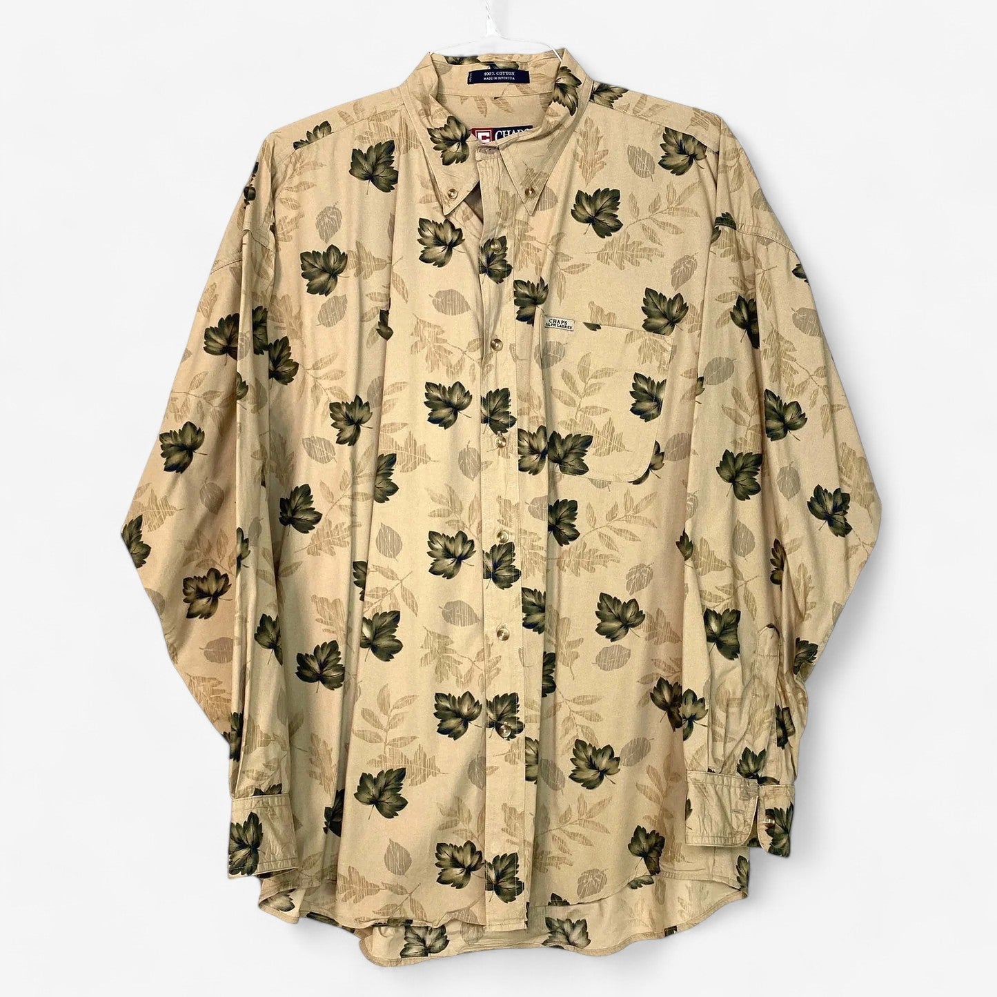 Chaps Ralph Lauren Men's Beige Floral Jungle Button-Down Shirt - Size XL - Long Sleeve