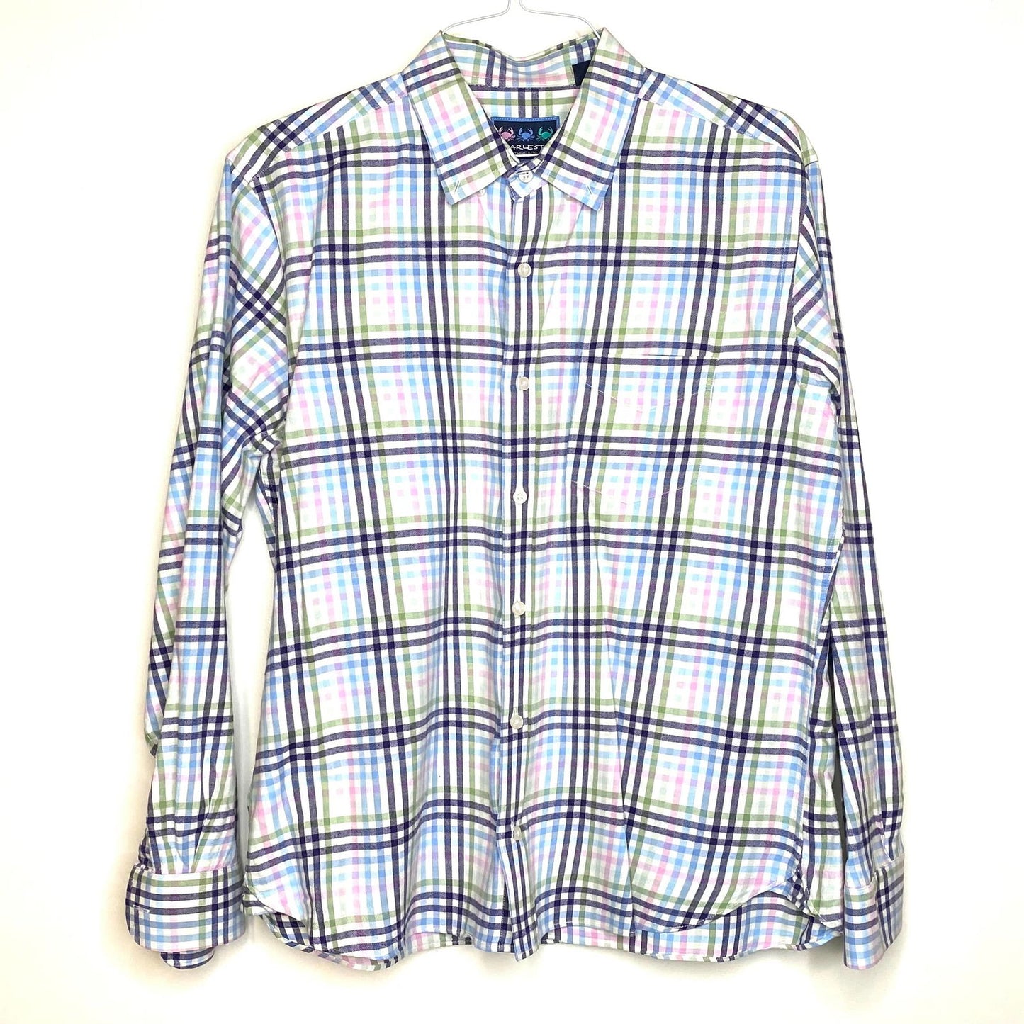 Charleston Threads Mens Size XL Blue Pink White Plaid Button-Down Casual Shirt L/s - | Buy at Parsimony Shoppes