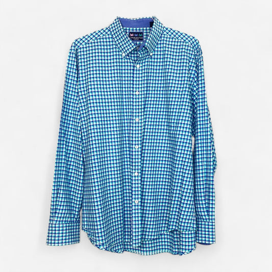 Men's Green and Blue Plaid Button-Down Dress Shirt - Size XL - Charleston Threads