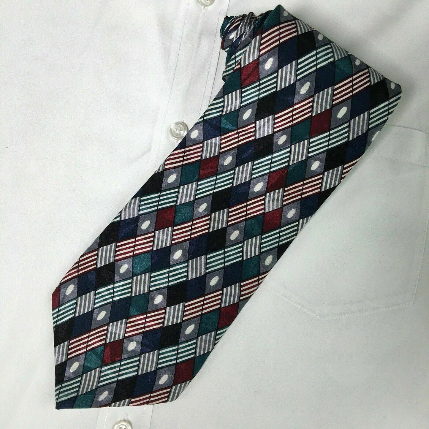 Chez Roffe Mens Multicolor Geometric Print 100% Silk Neck Tie 57” Made In USA - | Buy at Parsimony Shoppes