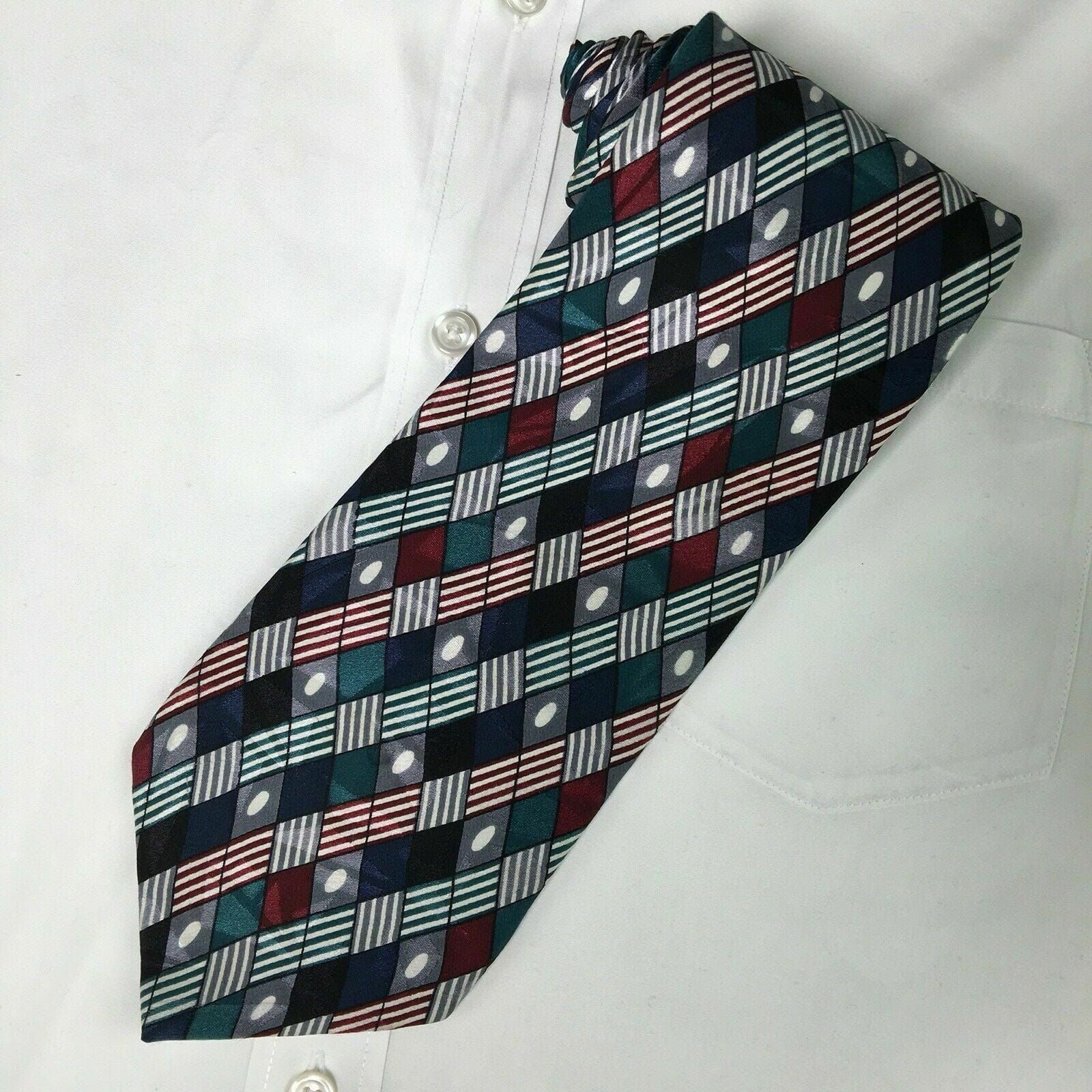 Chez Roffe Mens Multicolor Geometric Print 100% Silk Neck Tie 57” Made In USA -  | Buy at Parsimony Shoppes
