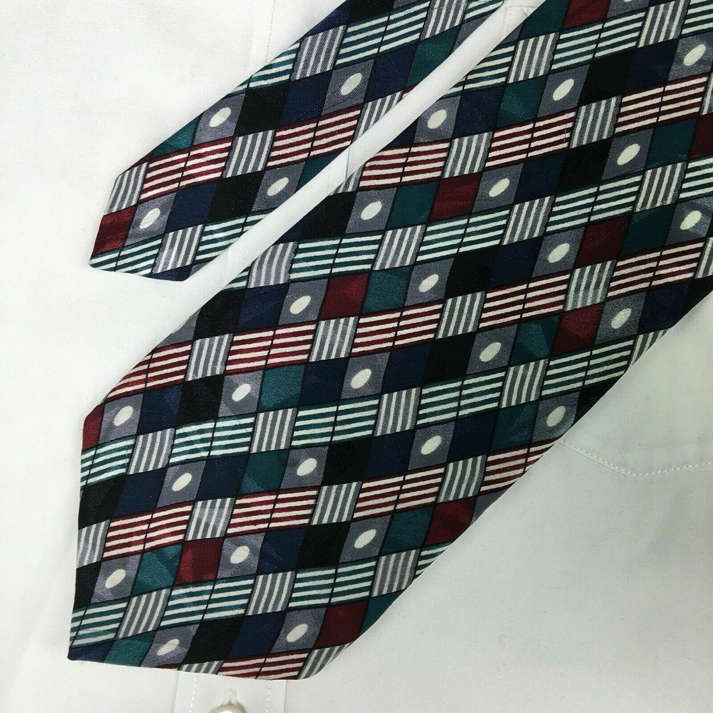 Chez Roffe Mens Multicolor Geometric Print 100% Silk Neck Tie 57” Made In USA - | Buy at Parsimony Shoppes