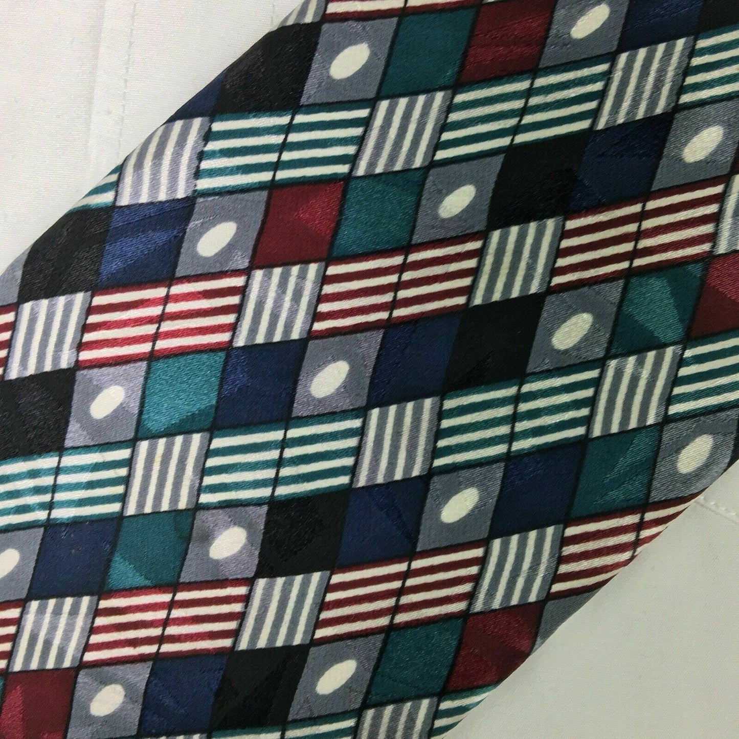 Chez Roffe Mens Multicolor Geometric Print 100% Silk Neck Tie 57” Made In USA - | Buy at Parsimony Shoppes