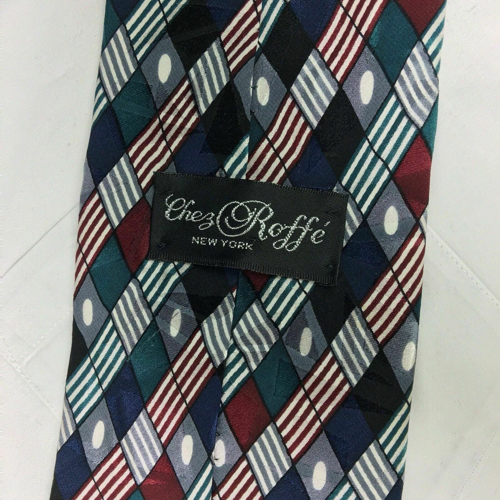 Chez Roffe Mens Multicolor Geometric Print 100% Silk Neck Tie 57” Made In USA -  | Buy at Parsimony Shoppes