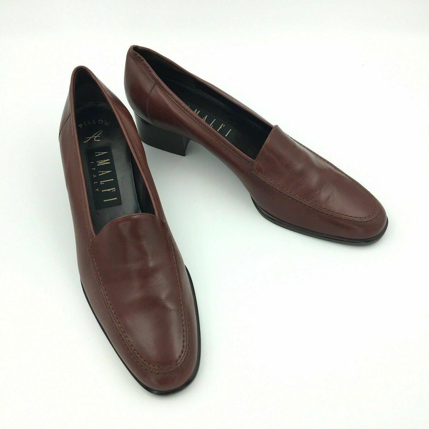 Chic Amalfi Womens “F-Gibson” Italian Leather Loafer Shoes, Size 8.5AA, Pecan Brown - | Buy at Parsimony Shoppes