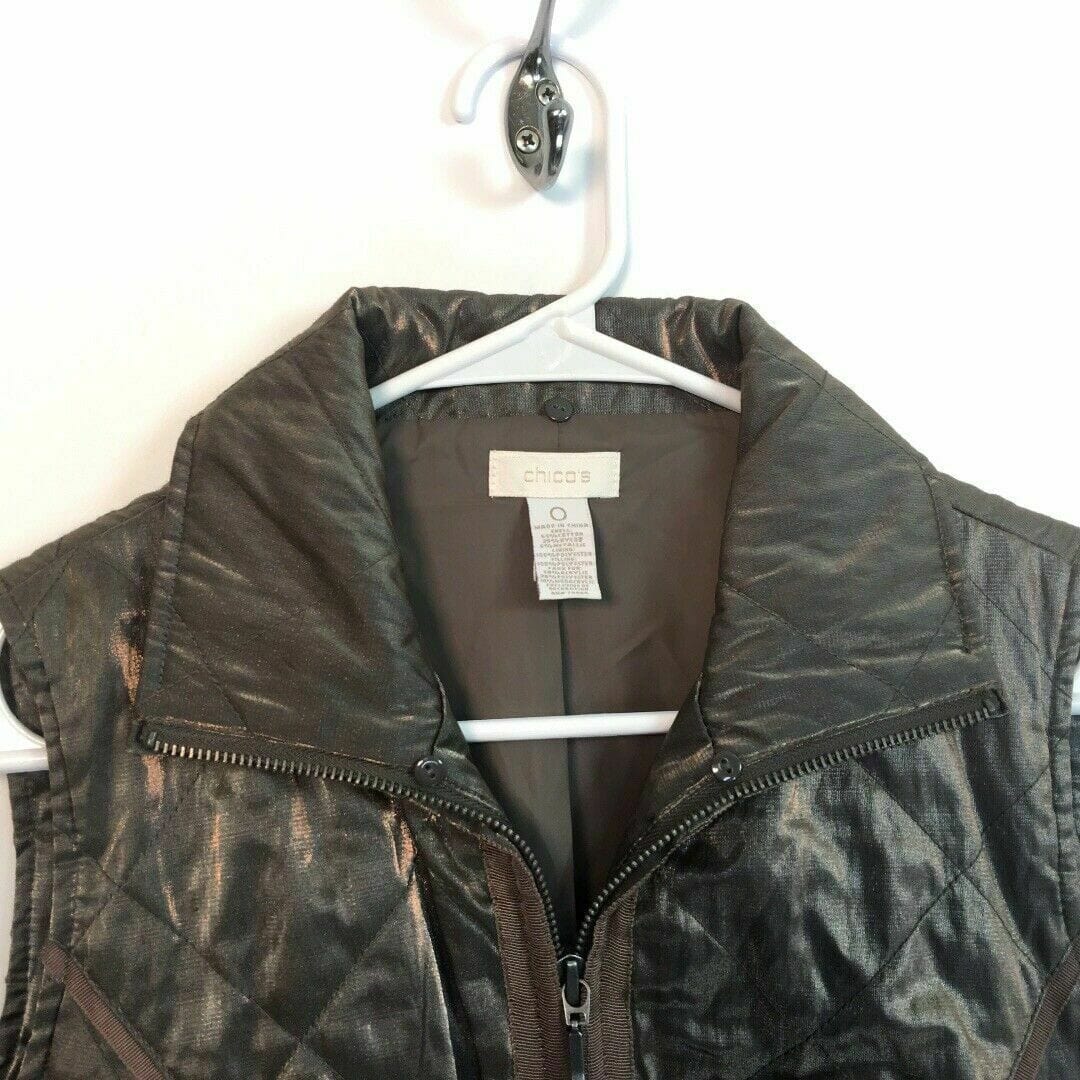 Chico's Womens Brown Quilted Vest - Size 0, Metallic Bronze, Excellent Used Condition - | Buy at Parsimony Shoppes
