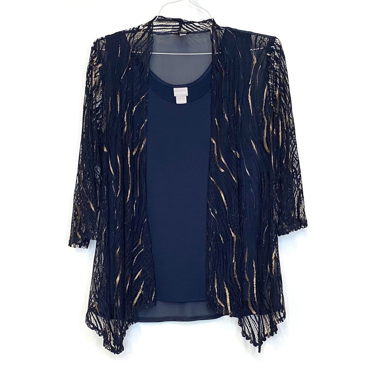 Chicos Travelers Womens Size 2/3 Blue Lightweight Sweater Set ¾ Sleeve Pre-Owned - | Buy at Parsimony Shoppes