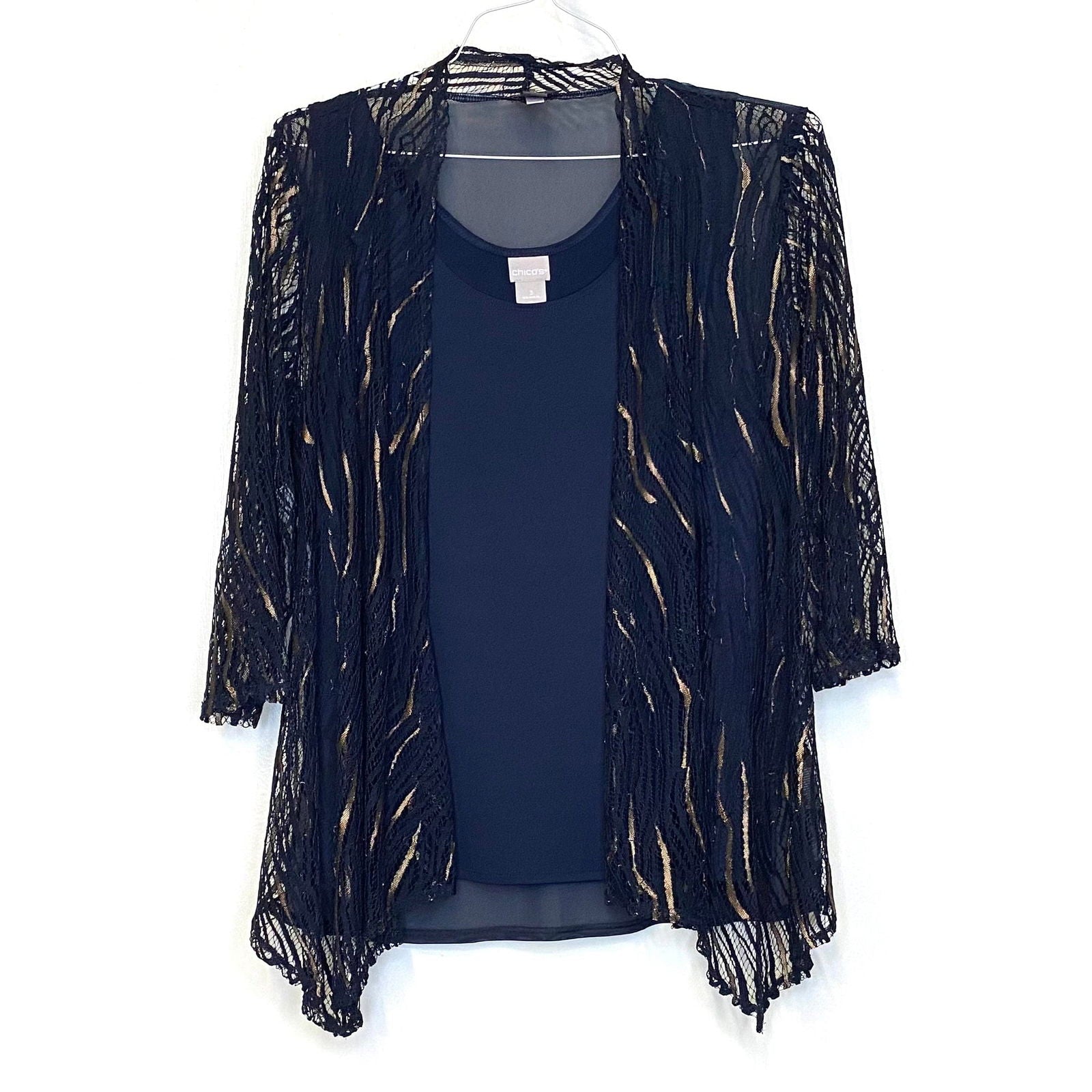 Chicos Travelers Womens Size 2/3 Blue Lightweight Sweater Set ¾ Sleeve Pre-Owned -  | Buy at Parsimony Shoppes