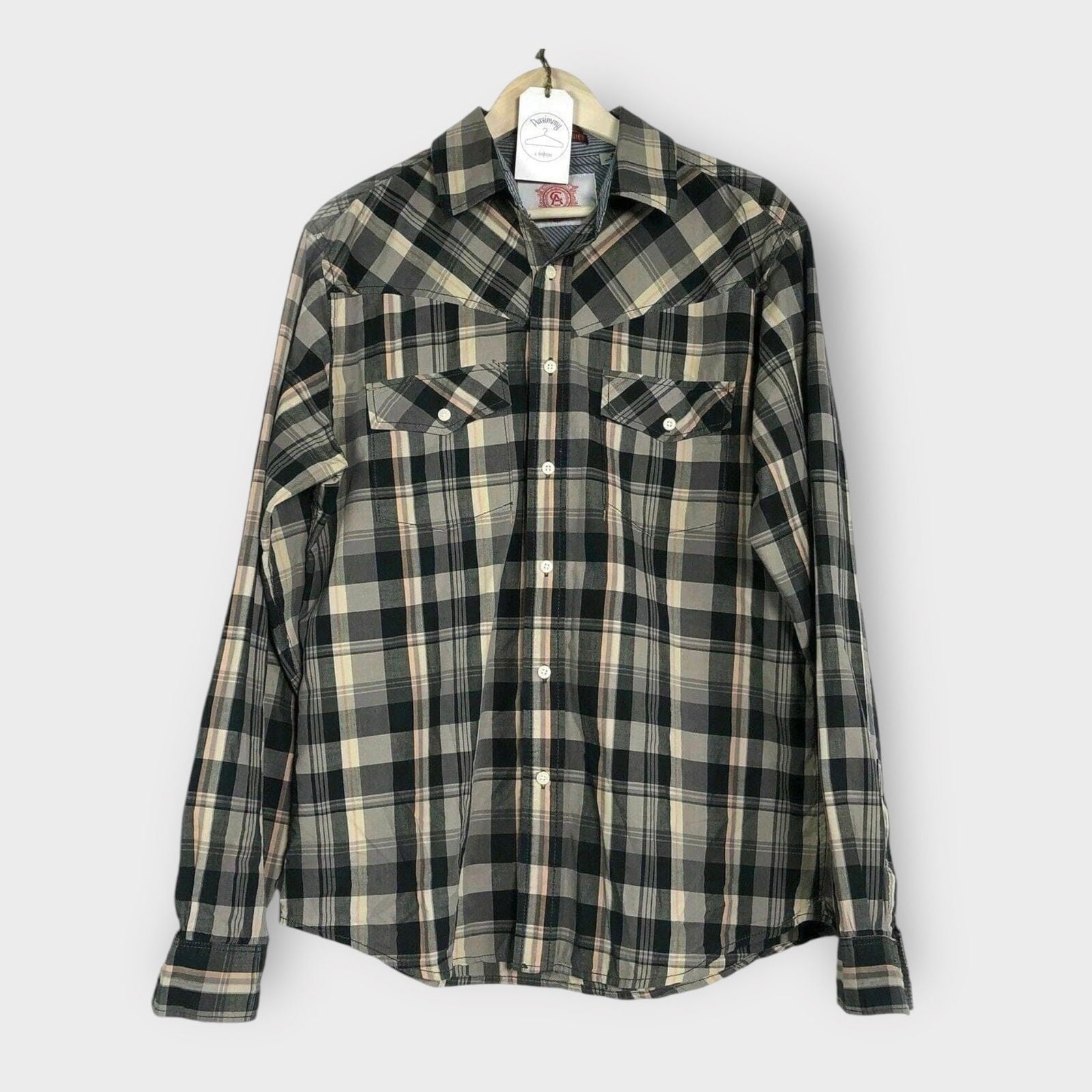 christian audigier dress shirts Christian Audigier Men's Western Plaid Snap-Up Dress Shirt | Size L | Long Sleeve