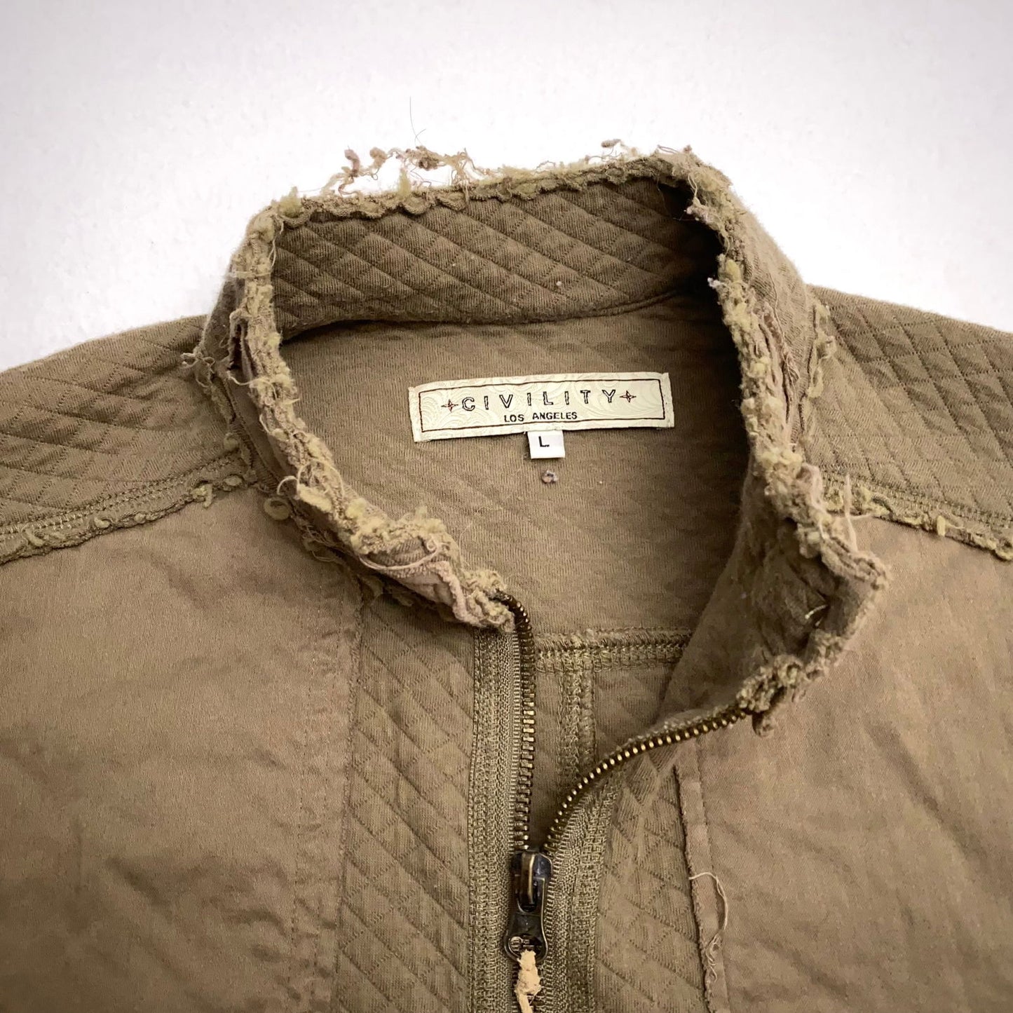 Civility Womens Quilted Utility Jacket | Large | Distressed Olive Green | Zipper Front | Pre-Owned - | Buy at Parsimony Shoppes