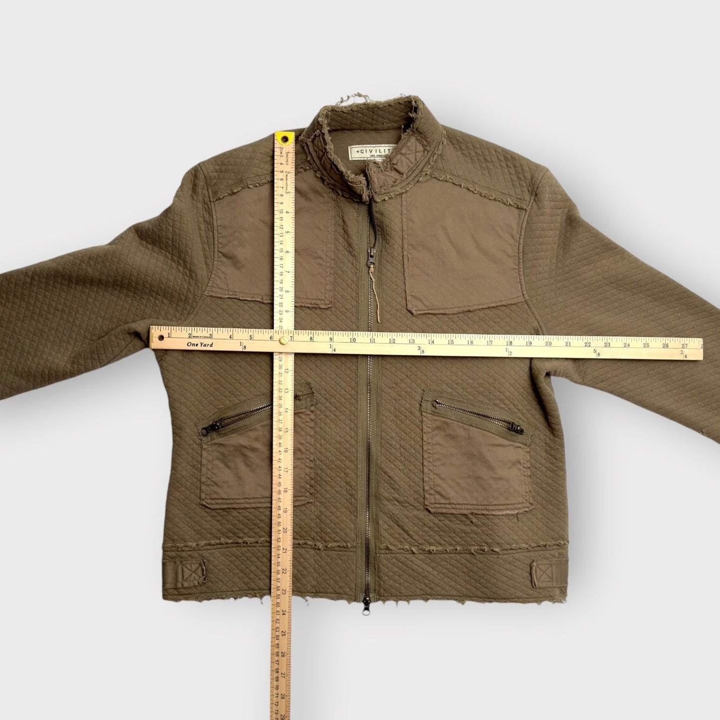 Civility Womens Quilted Utility Jacket | Large | Distressed Olive Green | Zipper Front | Pre-Owned - | Buy at Parsimony Shoppes