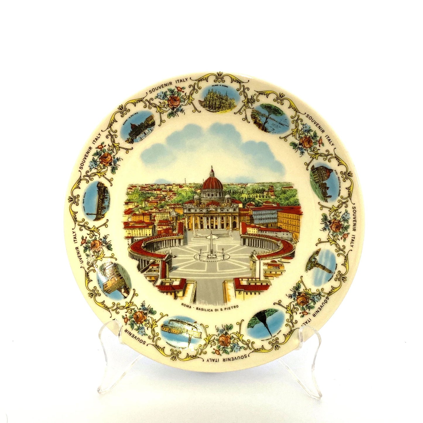 Collectors Souvenir Plate “ROMA - BASILICA DI S PIETRO” Collectible White 8” - | Buy at Parsimony Shoppes