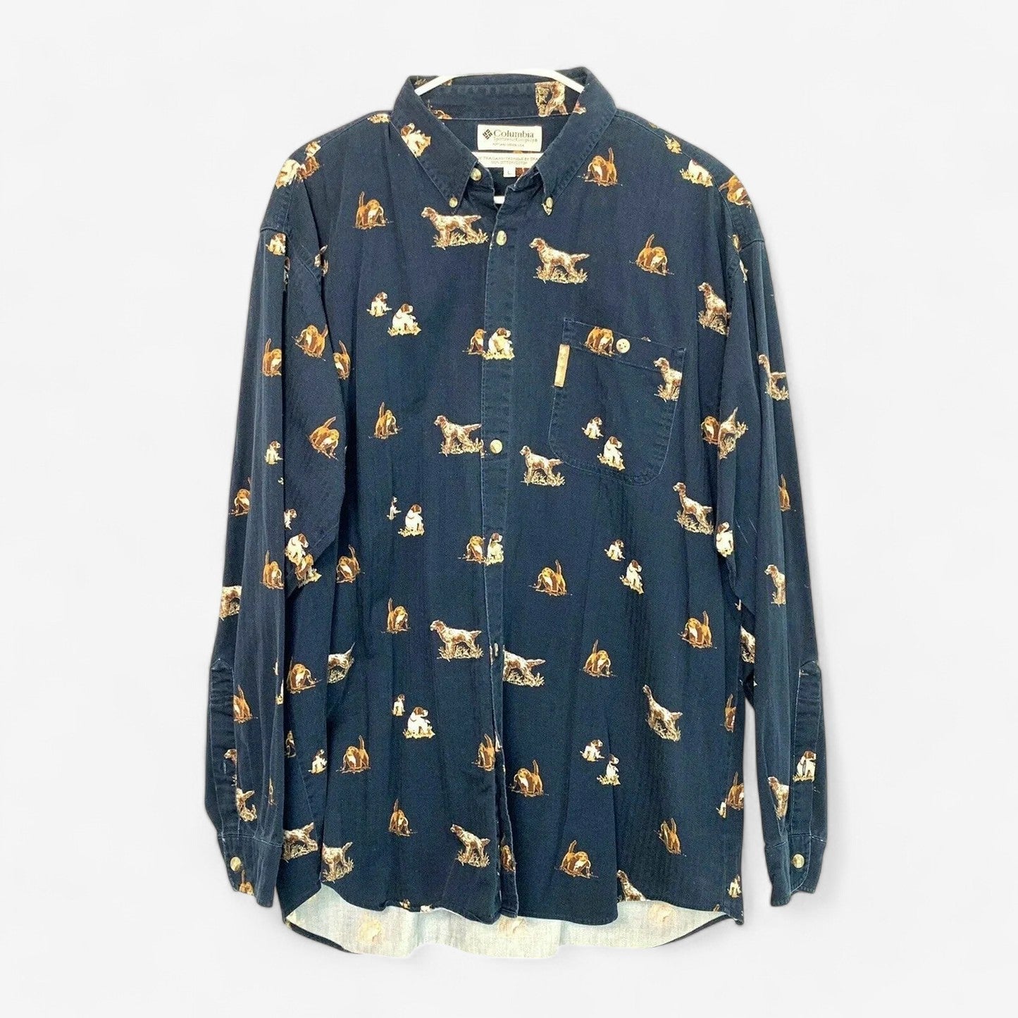 Men's Blue Long Sleeve Hunting Shirt with Lab Dog Print - Size L - Columbia