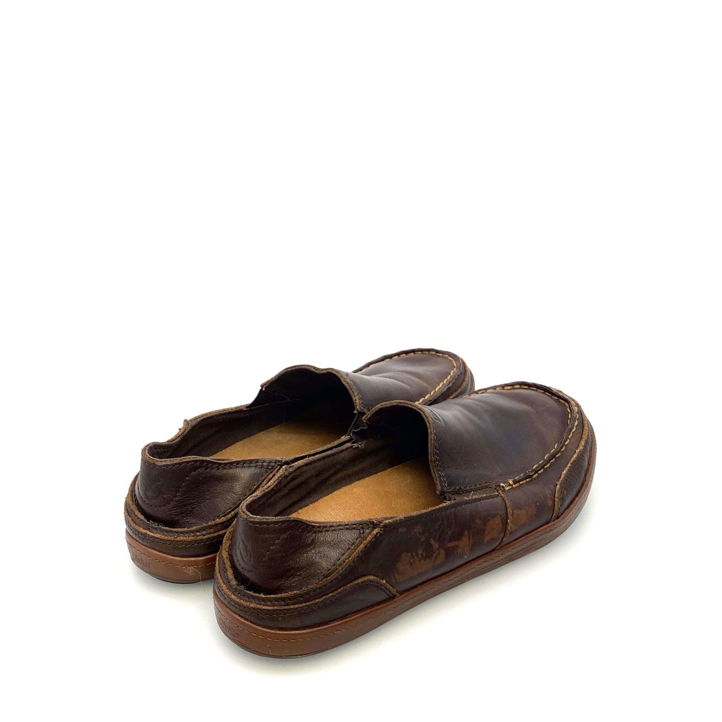 Comfortable Olukai Mens Puhula Brown Leather Slip-On Casual Beach Shoes Size 8.5M - | Buy at Parsimony Shoppes