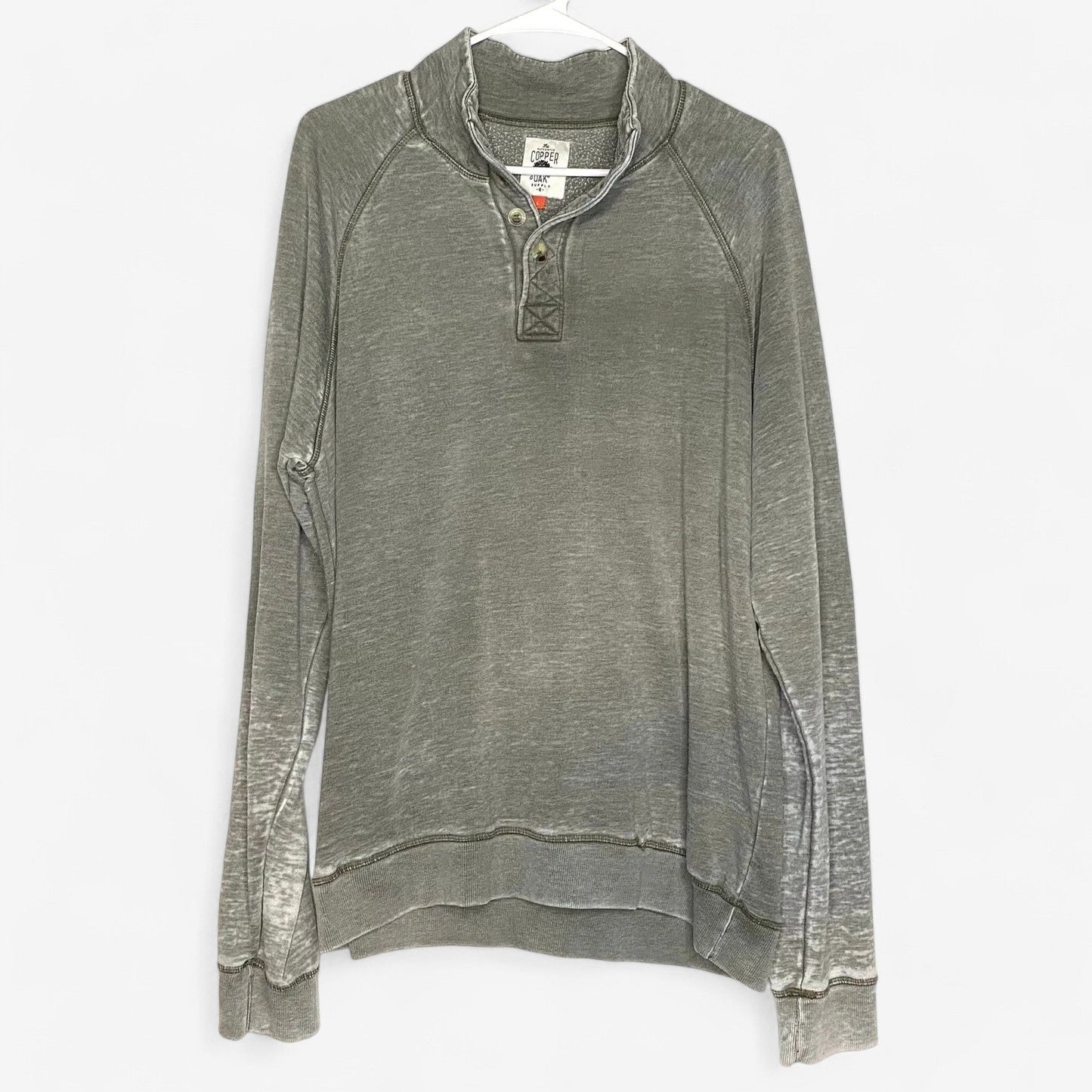 Copper Oak Men's Distressed Green Button Neck Sweater - Size L
