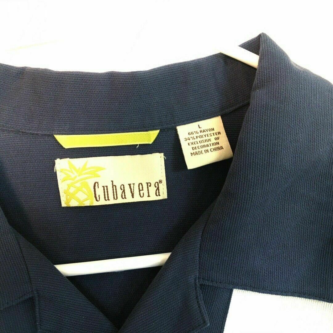Cubavera Mens Size L Blue White Casual Shirt Colorblock Button-Up S/s Nebraska - | Buy at Parsimony Shoppes