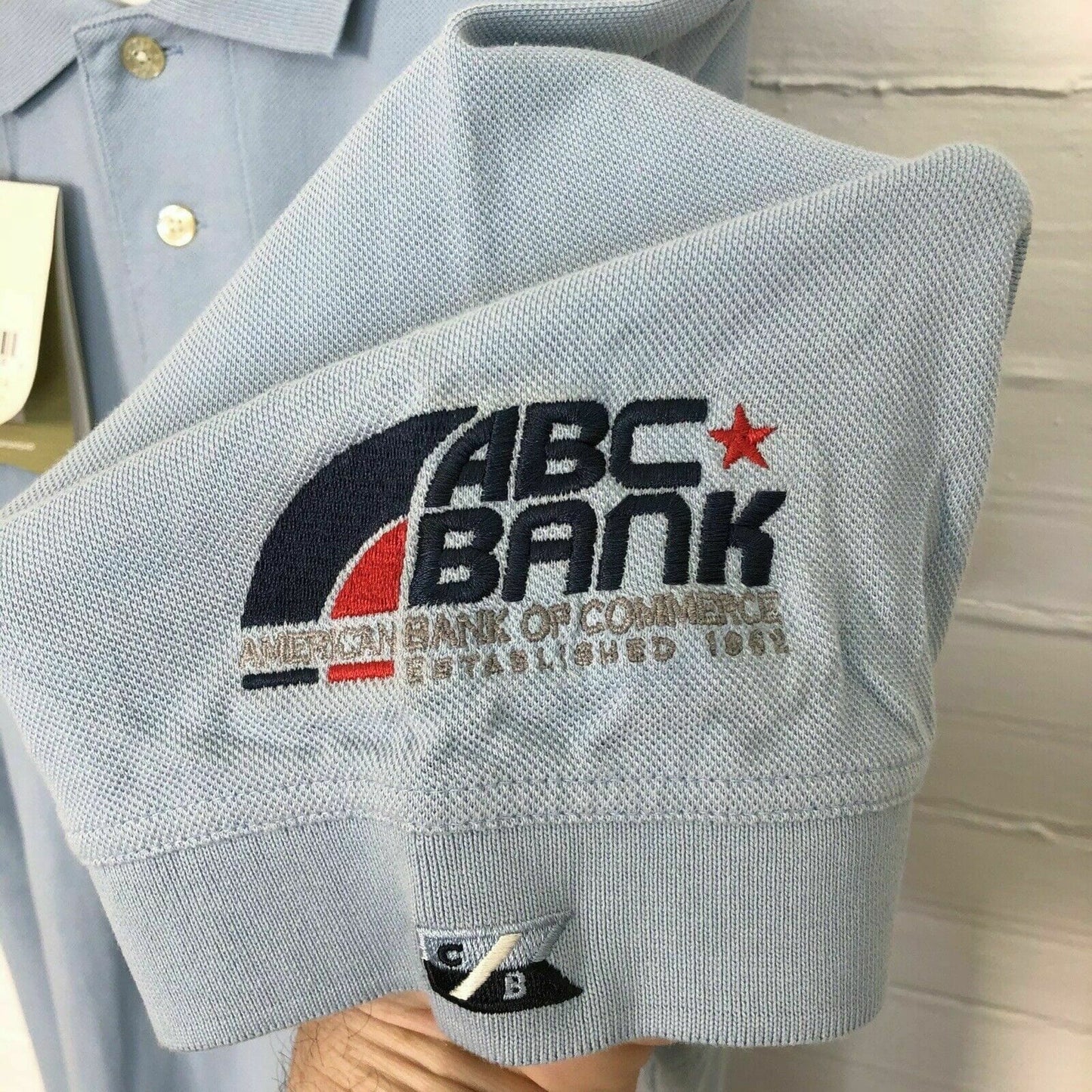 Cutter & Buck Mens Size M Golf Polo Shirt Light Blue Pink Breast Cancer ABC Bank - | Buy at Parsimony Shoppes