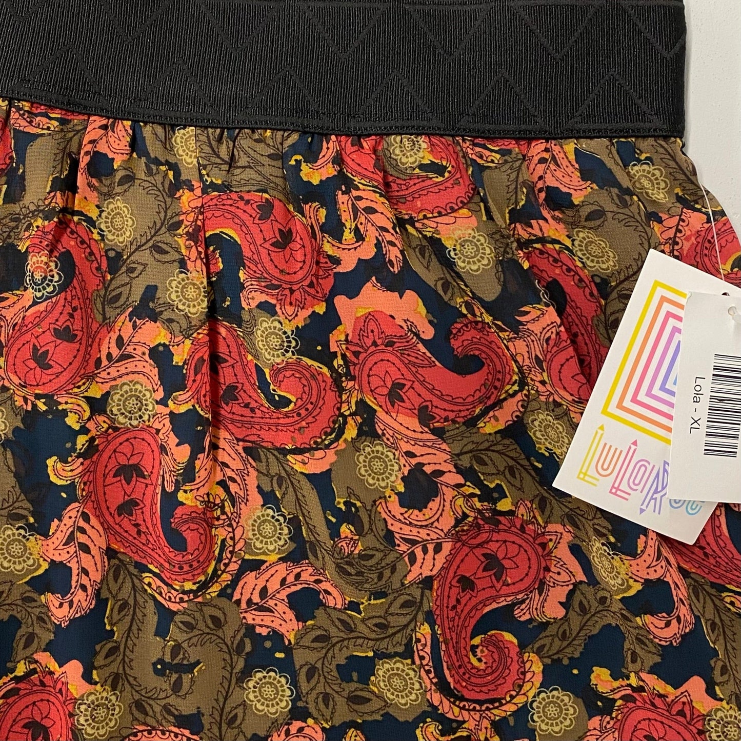 LuLaRoe Lined Lola Skirt | XL | Red/Green/Black Paisley | NWT