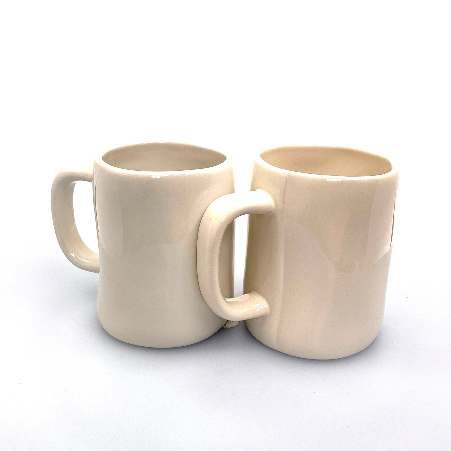 Pair of Rae Dunn ‘BEAUTY/BEAST’ Large Letters White Coffee Cup Mug By Magenta Pre-Owned
