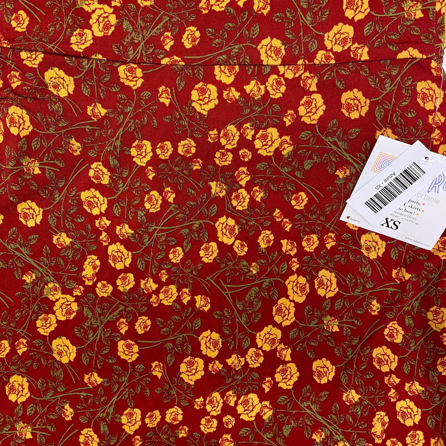 LuLaRoe Azure Skirt | XS (00-0) | Red/Yellow Ditsy Floral | A-Line | NWT