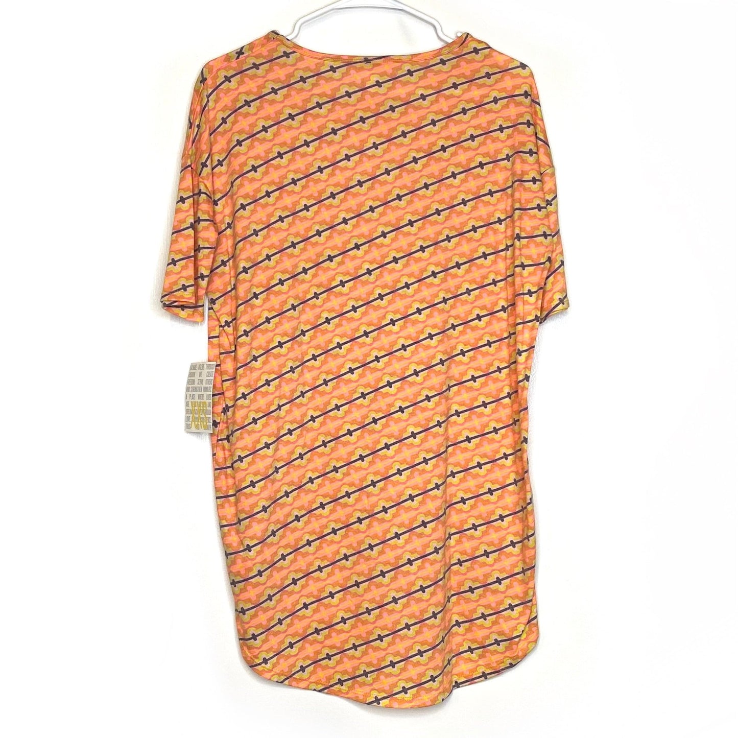 LuLaRoe Womens XXS Irma Orange/Pink/White Link Pattern S/s Tunic Top NWT