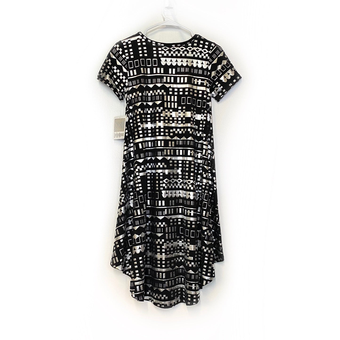 LuLaRoe Womens XXS Black/Silver Metallic ELEGANT 'Carly' S/s Swing Dress NWT
