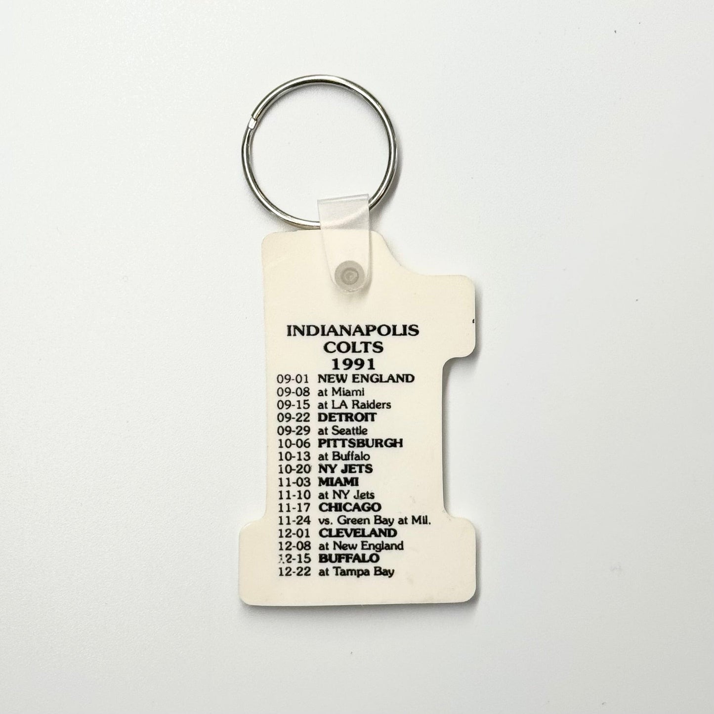 Rockville, IN ‘Brown’s Shell Station/Colts 1991 Schedule’ Keychain Key Ring White Rubber #1