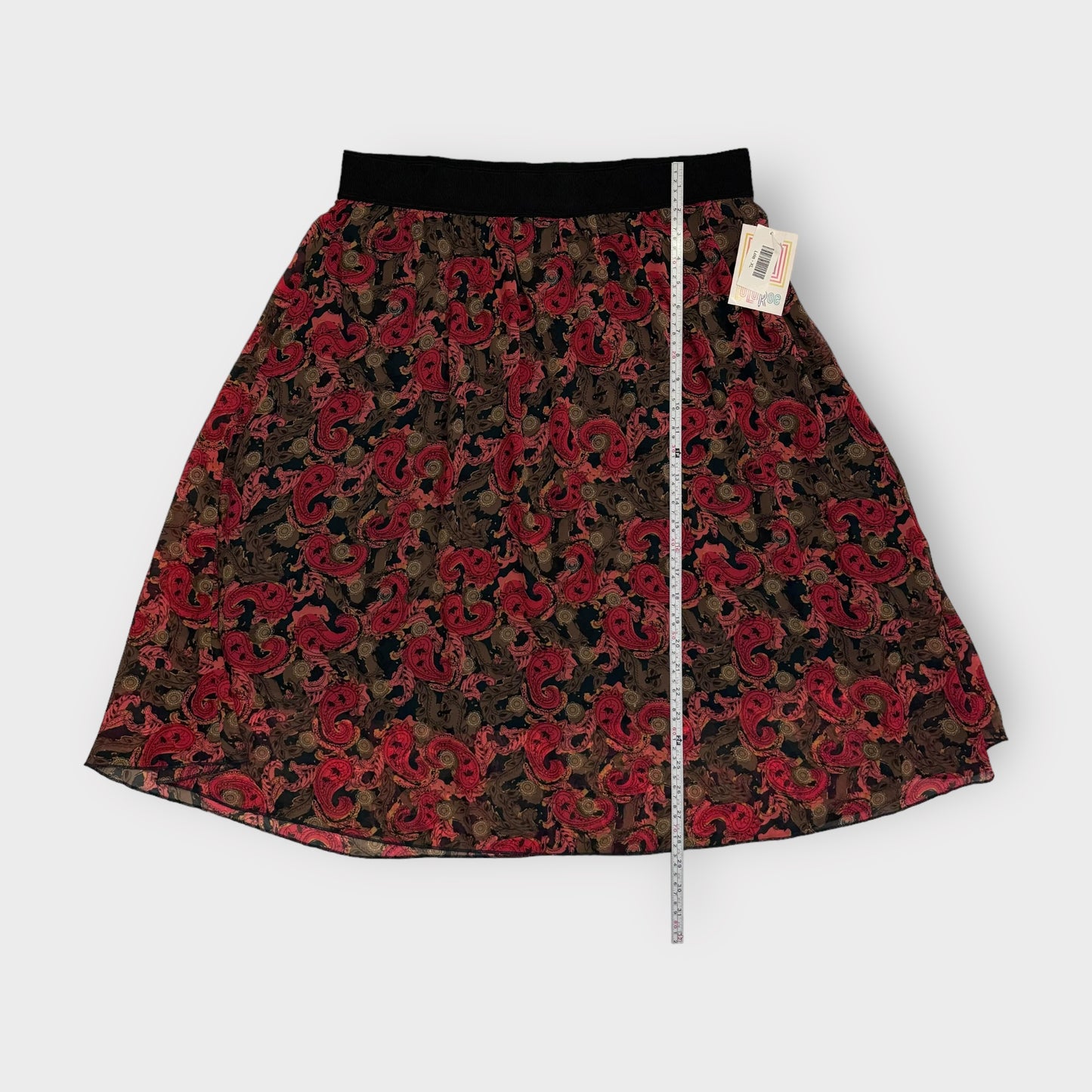 LuLaRoe Lined Lola Skirt | XL | Red/Green/Black Paisley | NWT