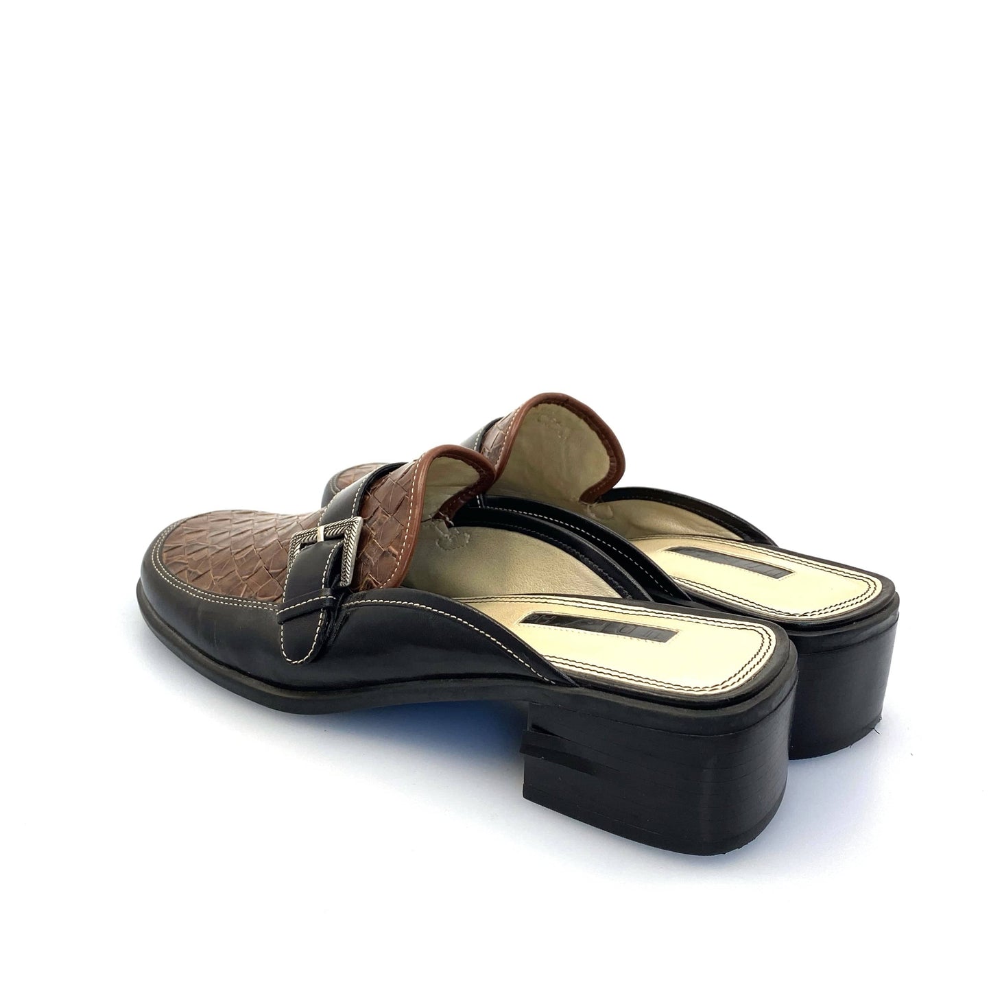 Stunning UNISA Womens Black/Brown Size 9 Weave Dress Mules Shoes w/Buckle