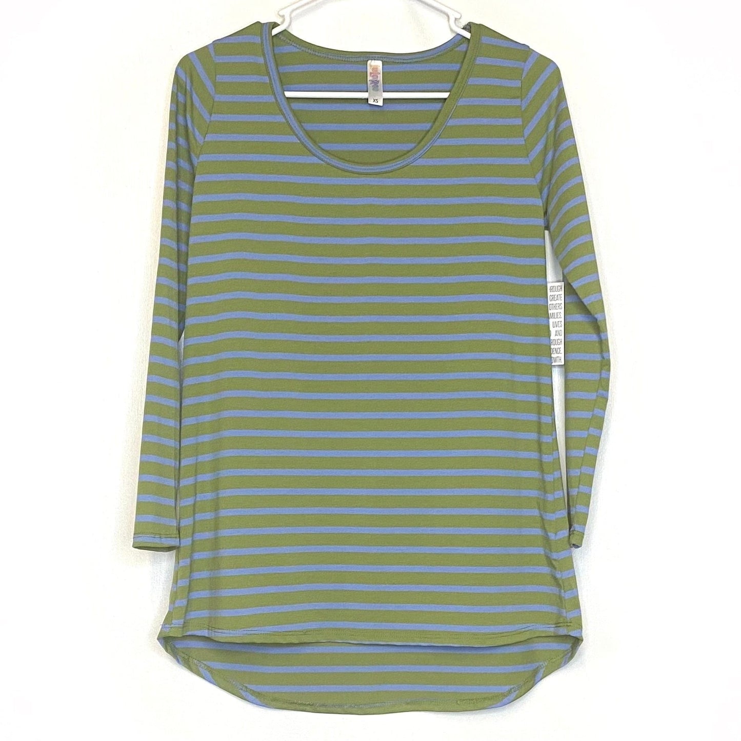 LuLaRoe Womens XS Light Green/Blue Regimental Stripes Lynnae L/s Activewear Top NWT