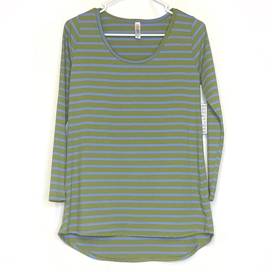 LuLaRoe Womens XS Light Green/Blue Regimental Stripes Lynnae L/s Activewear Top NWT