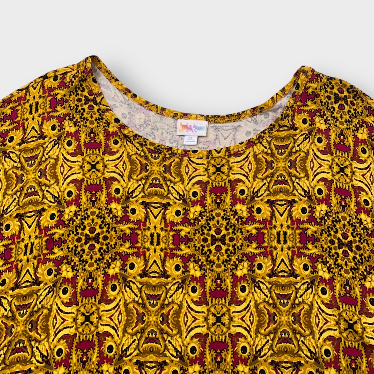 LuLaRoe Irma S/S Tunic Top - Yellow & Red Arabesque Pattern - Women's XL (16-18) - NWT