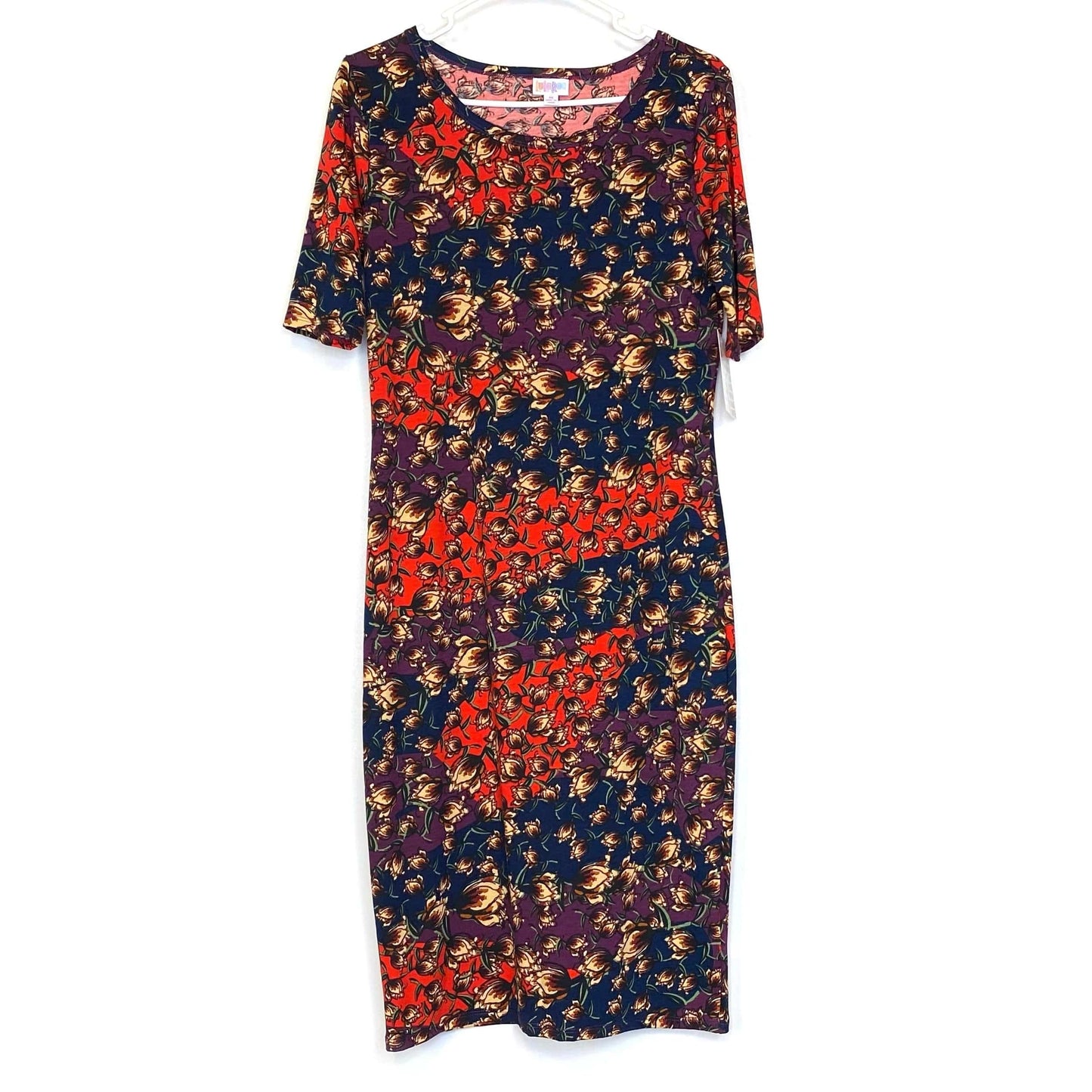 LuLaRoe Julia Bodycon Dress | M (8-10) | Purple/Red/Blue | Floral | NWT