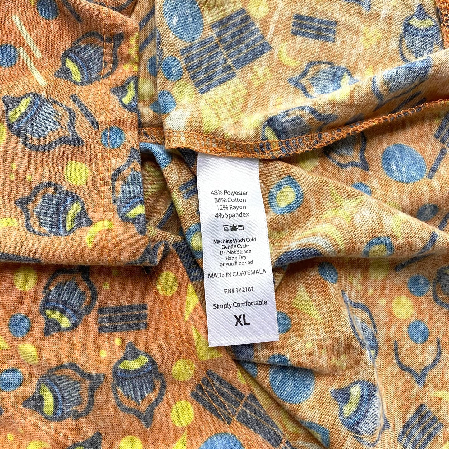 LuLaRoe Womens XL Irma Orange/Yellow/Blue Retro Pattern S/s Tunic Top NWT